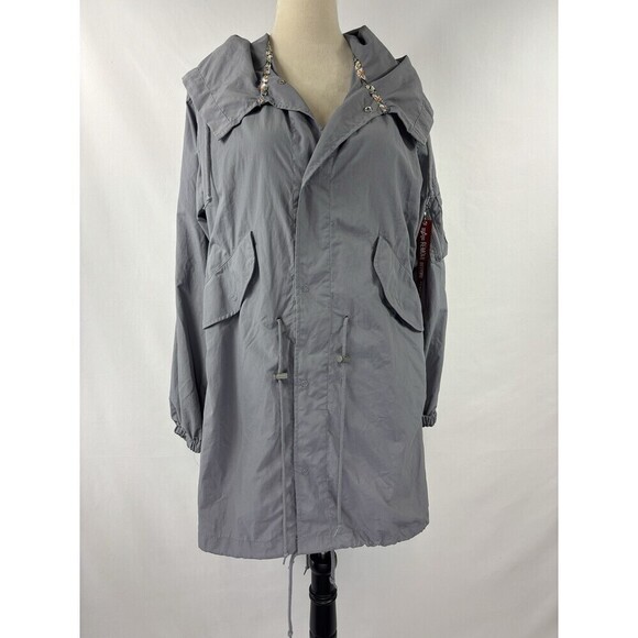 Alpha Industries Shell Fishtail Parka W Cadet Gray Grey Small Liberty Print - Picture 15 of 15